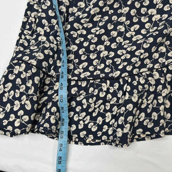 Ganni Roseburg Crepe Dress Maxi Tie Strap Total Eclipse Navy Leaf Print US 4 - Picture 13 of 16